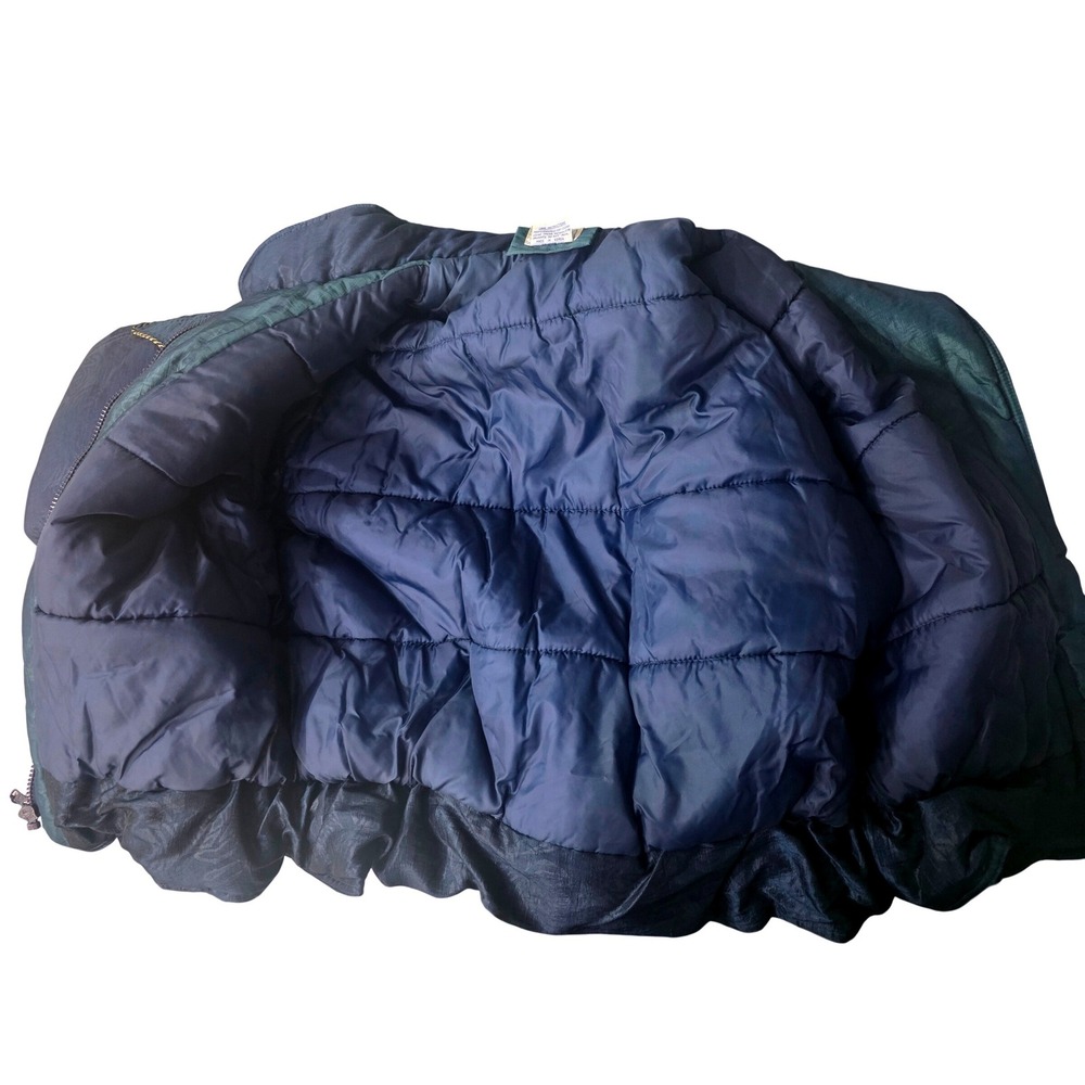 Vintage Clipper Bay Womens Large Colorblock Floral Puffer Jacket Teal Navy 90s - Picture 3 of 10